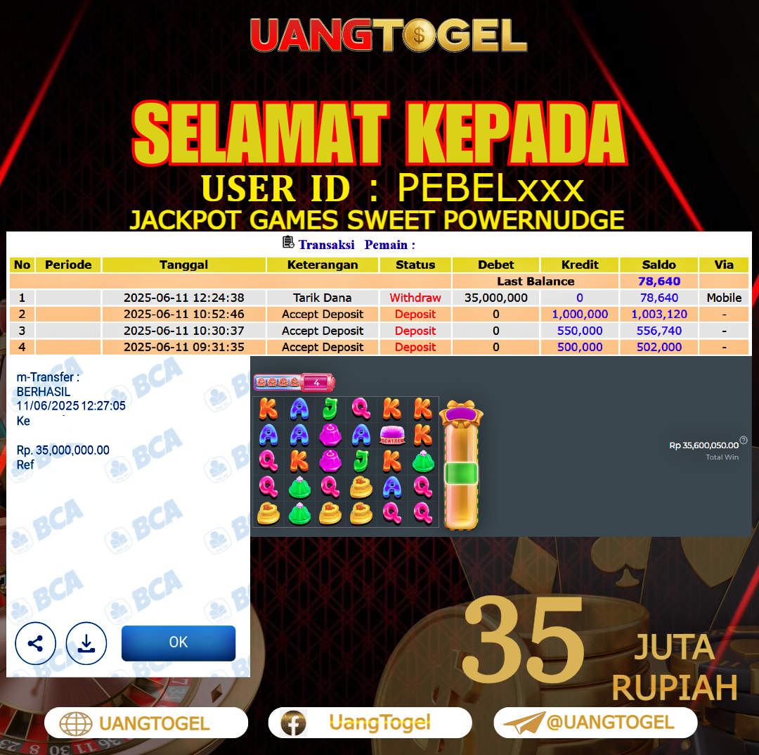UANGTOGEL JACKPOT SLOT GAMES SWEET POWERNUDGE Rp.35.000.000 - LUNAS USER ID : PEBEL***