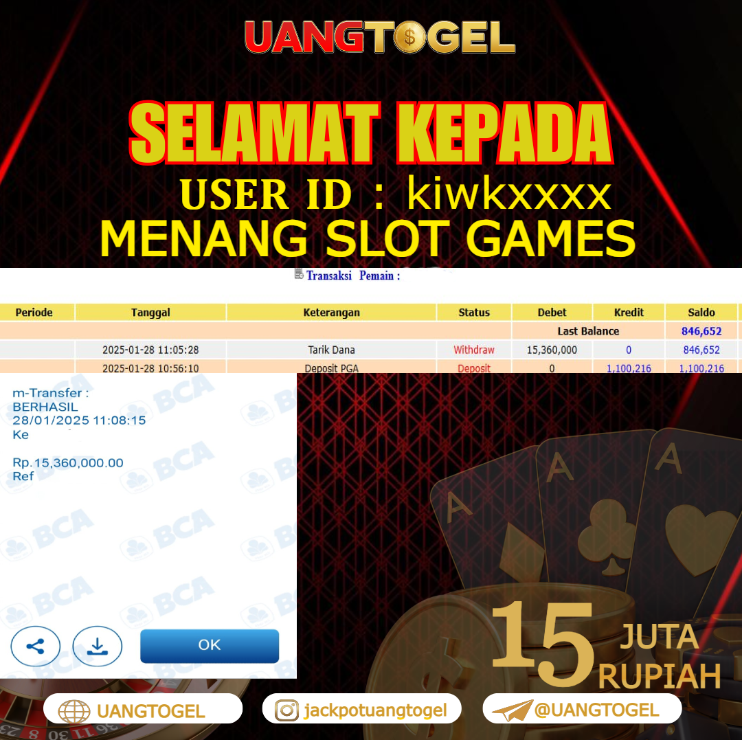 UANGTOGEL JACKPOT SLOT GAMES Rp.15.360.000 - LUNAS USER ID : KIWK**** 